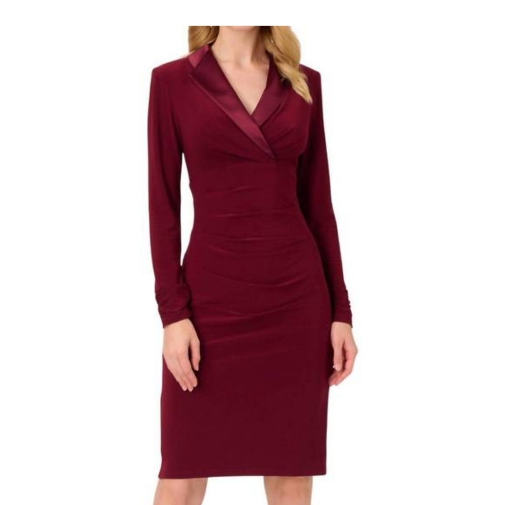 Title:Adrianna Papell Jersey Tuxedo Dress Red Wine NWT Size 16 $159 Plus